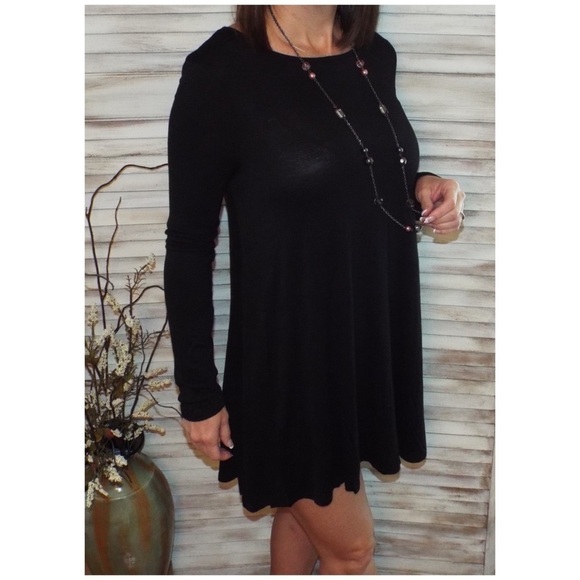 🍁Tunic Dress Round Neck Dolman Sleeve Black 1018 - Picture 4 of 8